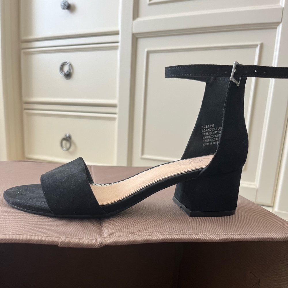 Sugar black suede heels, size 6.5, NEW